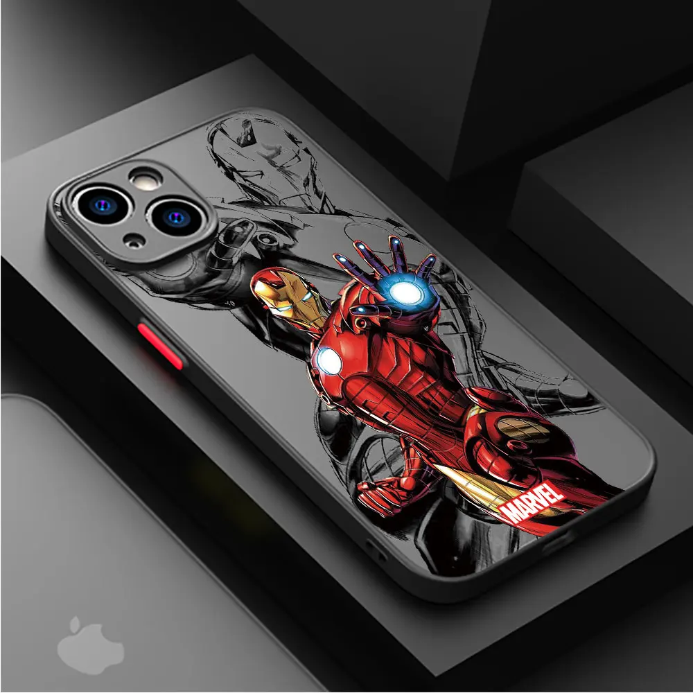 Funda transparente trasera para Apple iPhone 8 Plus SE 12 Mini 15 11 Pro XS X XR 7 6S 14 Pro Max 13 13 funda de lujo Marvel Heroes Iron Man - imagen 4