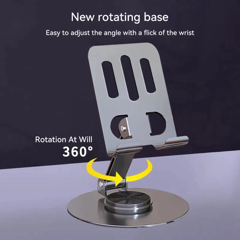Soporte Universal para teléfono móvil con rotación de 360 grados, totalmente metálico, de aluminio, soporte de escritorio, diseño plegable de doble eje estable - imagen 5