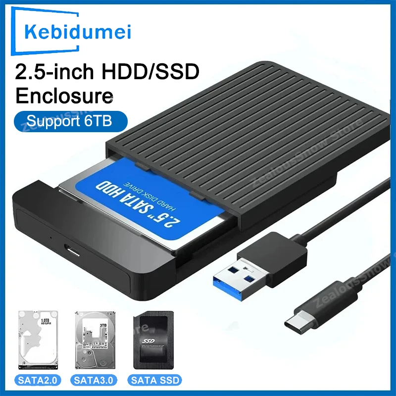 Caja HDD/SSD de 2,5 pulgadas, caja de disco duro externo de 6Gbps, adaptador de unidad HD SATA a USB 3,1/3,0 para disco HDD tipo USB-C