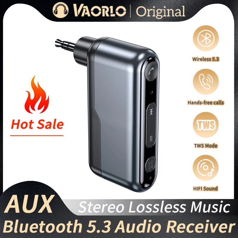 Receptor de Audio AUX Bluetooth 5,3, adaptador inalámbrico de música estéreo HIFI de 3,5mm sin pérdidas, compatible con modo TWS con micrófono para altavoz y auriculares