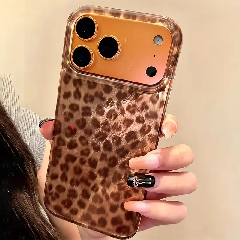 Funda de teléfono con estampado de leopardo marrón elegante para iPhone 17 Pro Air 16 15 14 13 12 14 Pro Max 16E X XR XS Max Plus cubierta a prueba de golpes - imagen 2