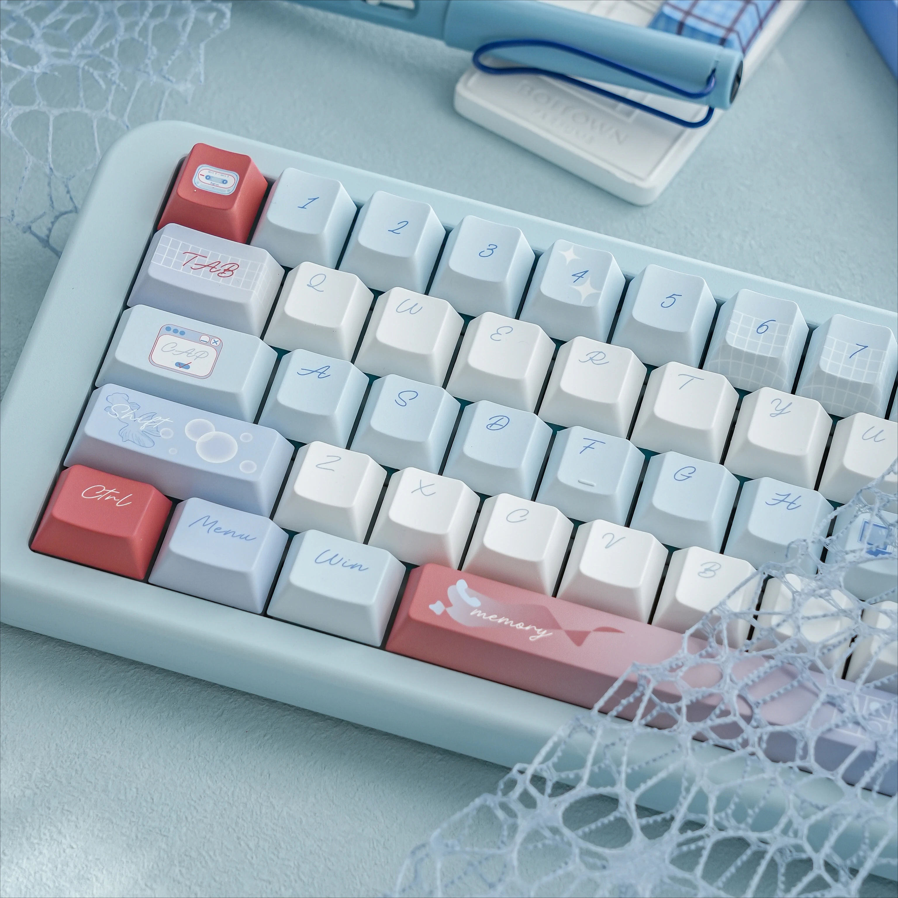 Teclado mecánico de sublimación de cinco lados PBT, teclas personalizadas con tema de diario, color azul claro, perfil Cherry/FOA, 143 teclas - imagen 2