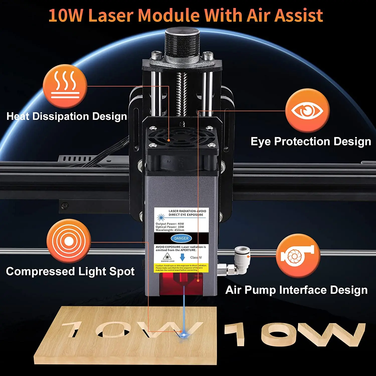 Módulo láser de 40W con asistencia de aire, módulo de grabado CNC, cabezal láser de potencia óptica de 10W, para máquina de grabado y corte láser DIY - imagen 3