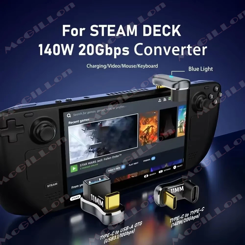 Convertidor USB-C macho a hembra USB-C 3,1/PD 140W adaptador de USB-A a tipo C de carga rápida, para Steam Deck/interruptor ángulo de 180 grados