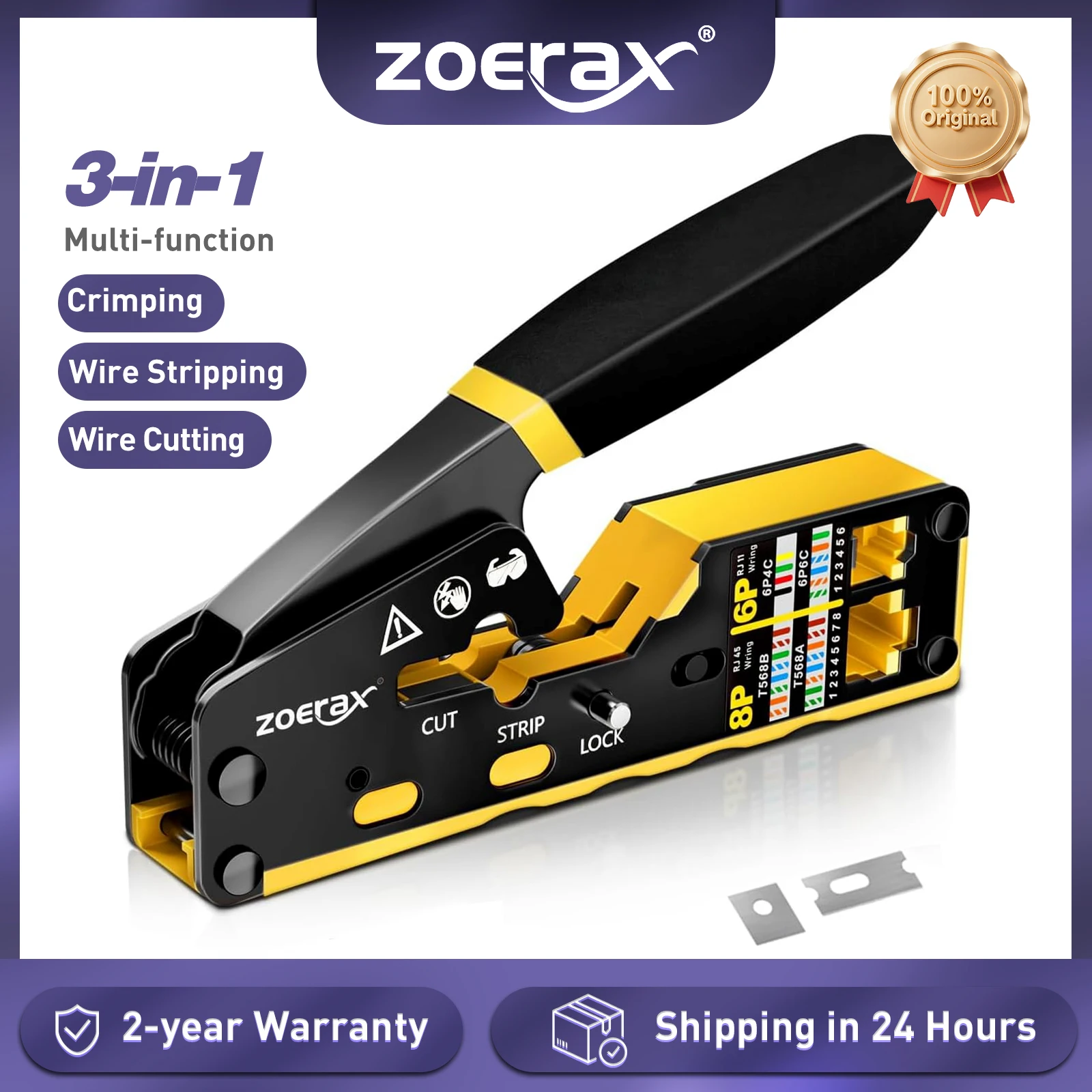 ZoeRax-Herramienta de engarzado RJ45 CAT6, cortador de engarzado de paso para conector Modular Cat6 Cat5 Cat5e 8P8C, herramienta de cable todo en uno Ethernet - imagen 2