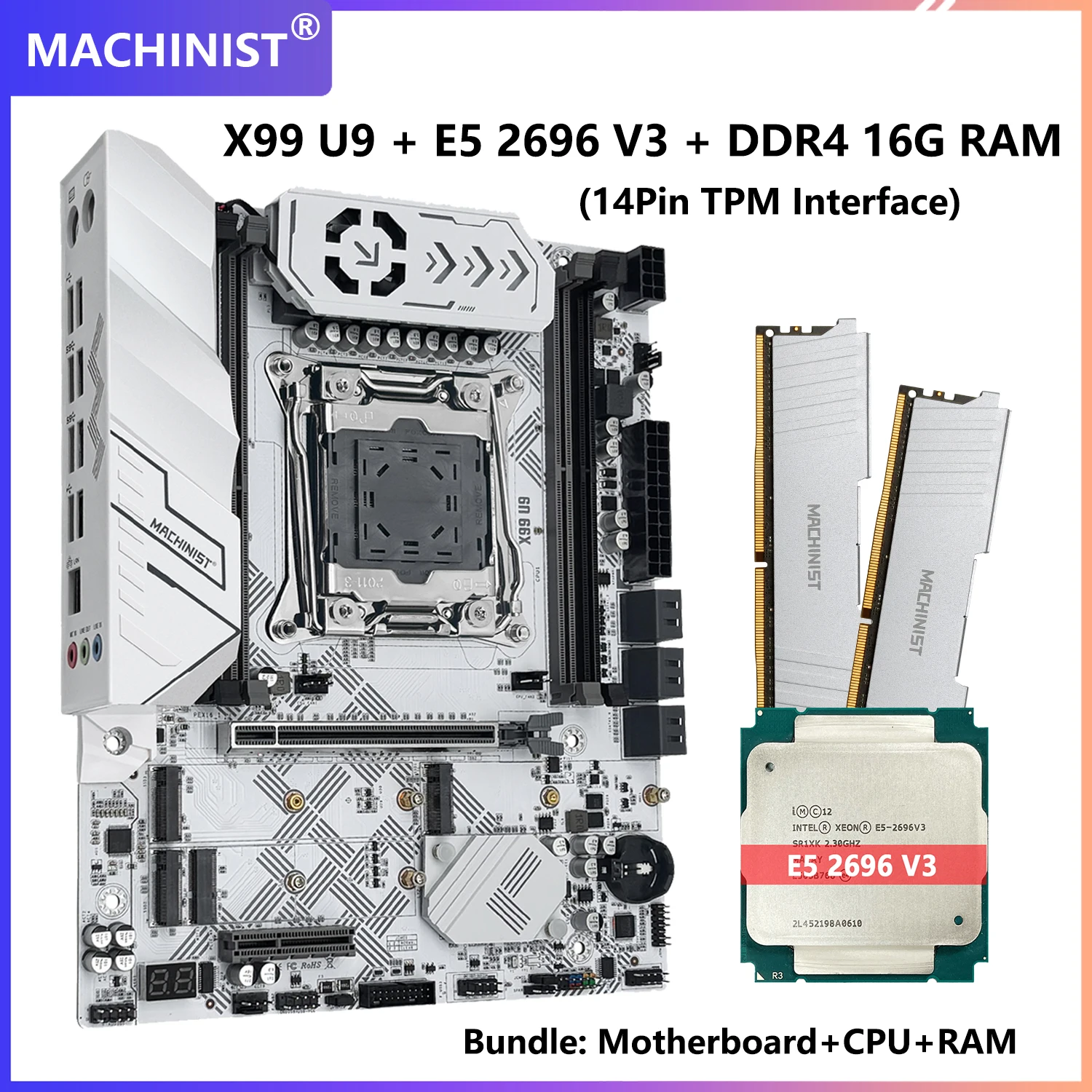 Placa base MACHINIST X99 U9 TPM2.0 con Intel Xeon E5 2696 V3 y DDR4 16GB RAM cuatro canales NVME M.2 * 3 USB3.0