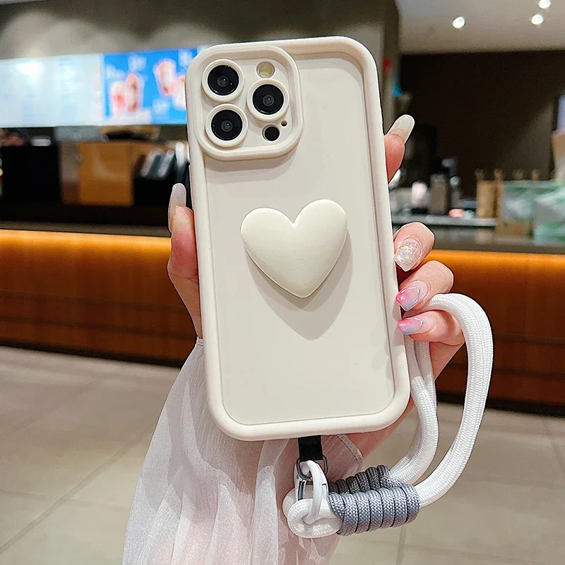 Funda de teléfono con cuerda y cordón suave mate con corazón de amor 3D para Xiaomi Mi 14 13 12 11 Lite 14T 13T 12T Pro Poco X6 X5 F5 X3 M6 Pro 4G - imagen 3