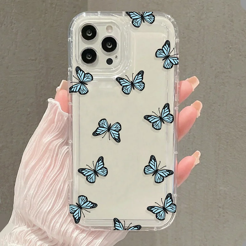 Funda de teléfono con estampado de mariposas de dibujos animados para Vivo Y17s Y78 Y77 Y36 Y35 V40 V29 V27 S15 4G 5G Pro Airbag cubierta trasera transparente anticaída