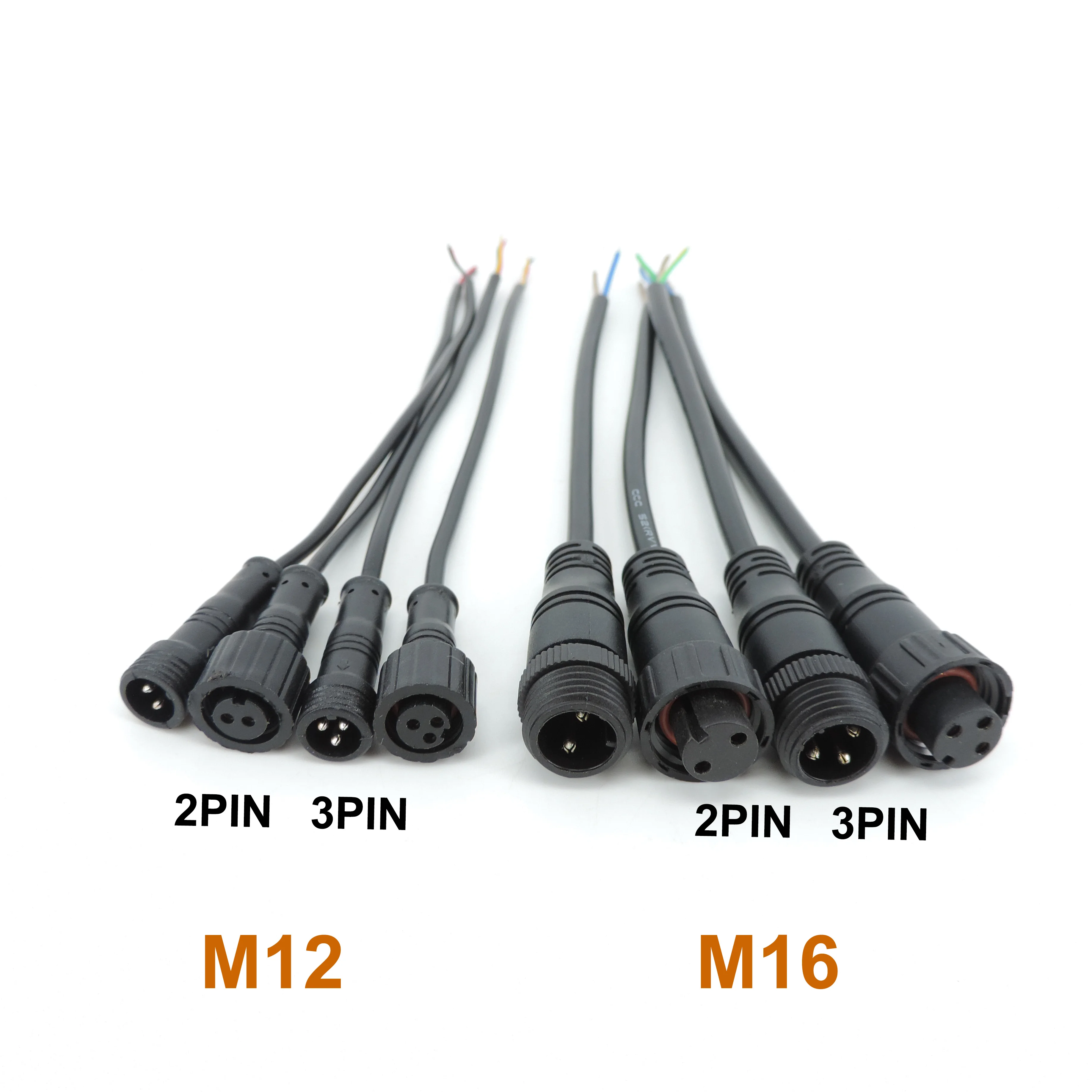 M12 M16 2 Cable de núcleo de 3 pines DC macho hembra Jack tuerca IP65 Cable impermeable conector de fuente de alimentación enchufe para tira de LED al aire libre - imagen 3