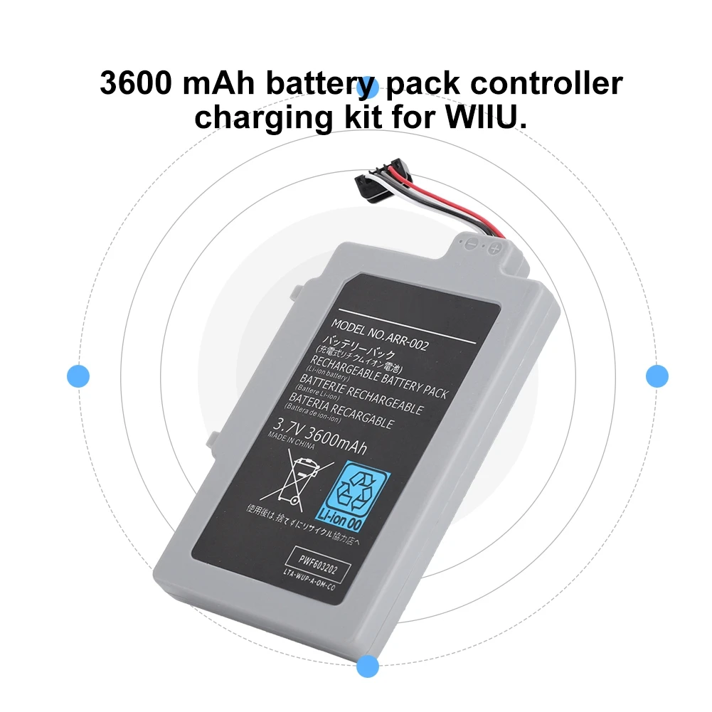 Batería de repuesto para controlador, batería de carga de 3,7 V y 3600mAh, batería para mando de Nintendo WIIU, batería con mango para controlador - imagen 2