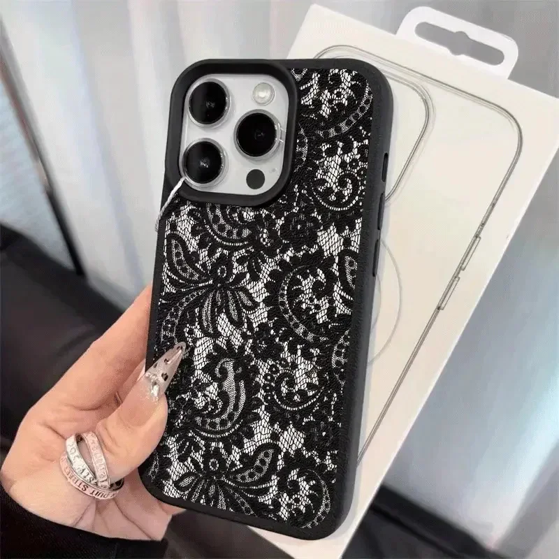 Funda de teléfono Simple con diseño de encaje negro, diseño de lichi para Xiaomi Poco F7 Pro 5G M6 Pro 4G X6 X5 F5 F6 X7, cubierta de parachoques a prueba de golpes - imagen 5