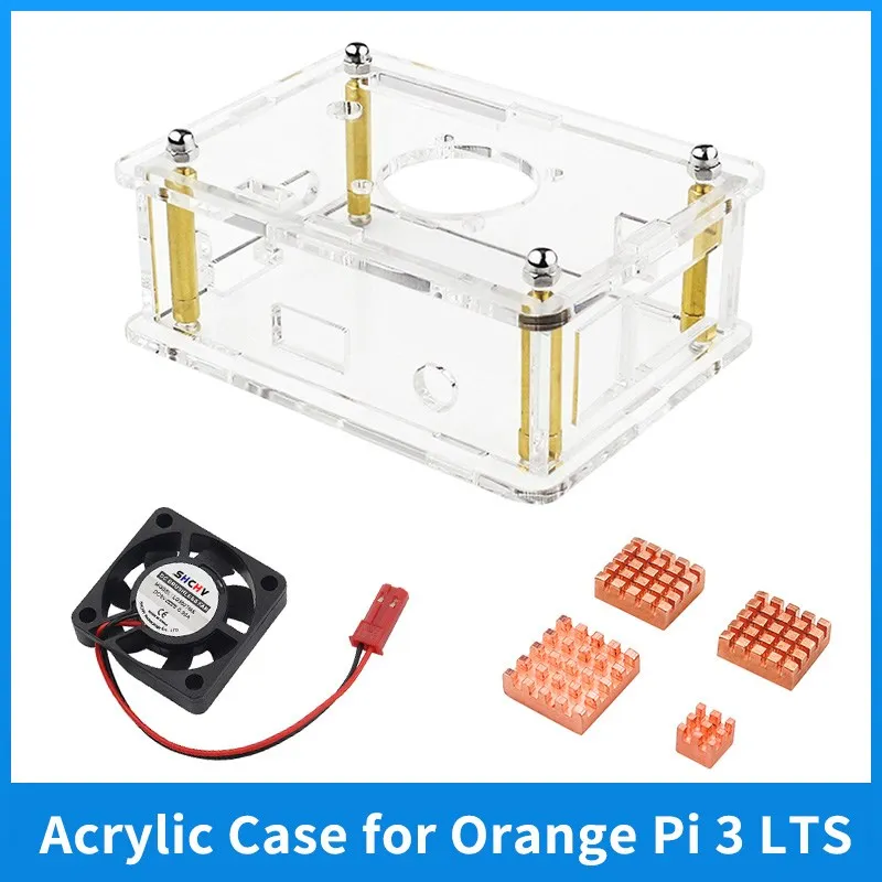 Carcasa transparente de carcasa acrílica Orange Pi 3 LTS, ventilador de refrigeración opcional, disipadores de calor, funda transparente para Orange Pi 3 LTS