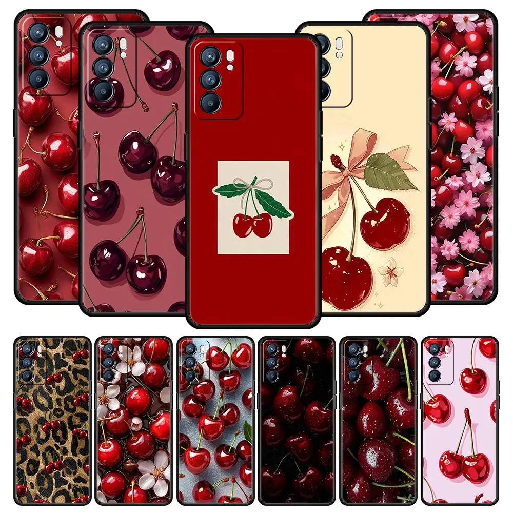 Funda de teléfono cereza roja para Oppo Reno14 Reno13 Reno12 11 F 10 Find X5 X9 Pro A54 5G A53 A52 A9 A16 A74 A78 4G A79 A80 A98