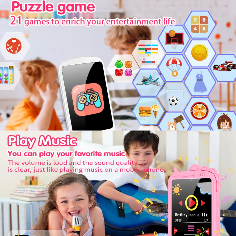 2G llamada niños teléfono inteligente Mini juguete teléfono audiolibros cámara Dual herramienta educativa para niños niñas reproductor de música juegos de rompecabezas - imagen 5