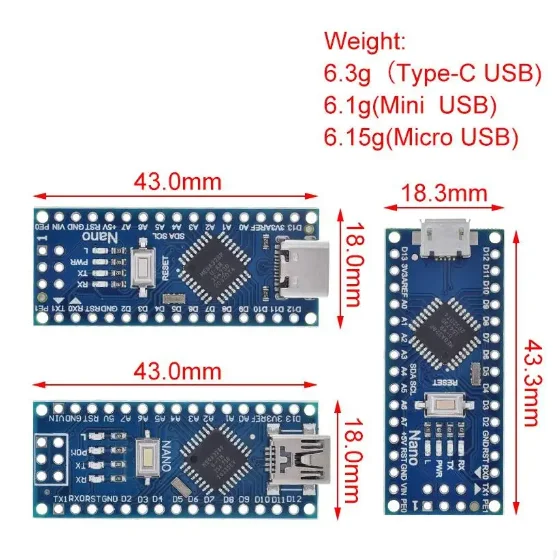 Controlador ATMEGA328P Mini/Tipo C/Micro USB Nano V3.0 Nano con programa compatible versión 2014 para controlador USB arduino CH340 - imagen 2