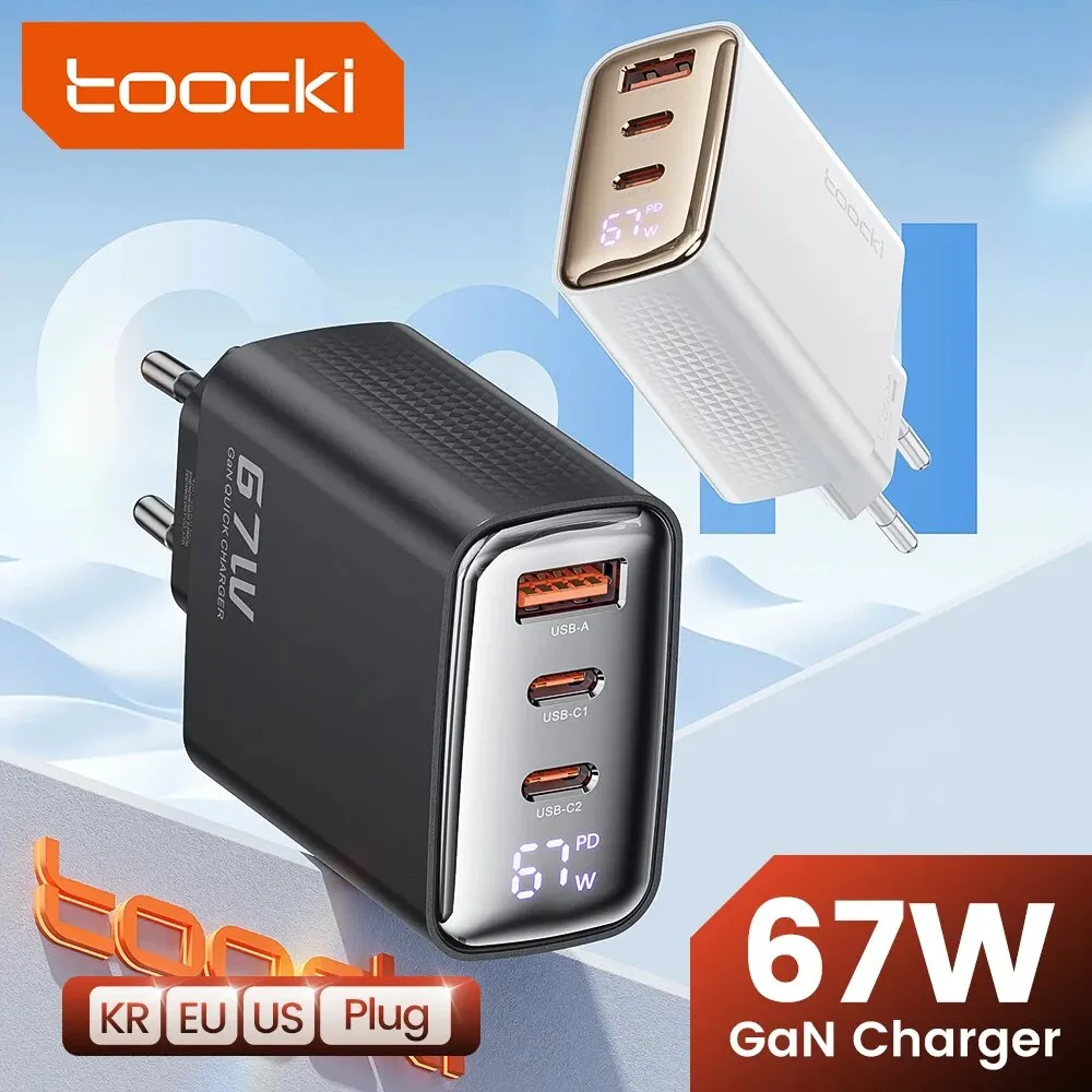 Toocki 67W GaN USB tipo C cargador pantalla Digital 65W 45W PPS PD QC4.0 carga rápida para Macbook portátil IPAD tableta iPhone 15 14
