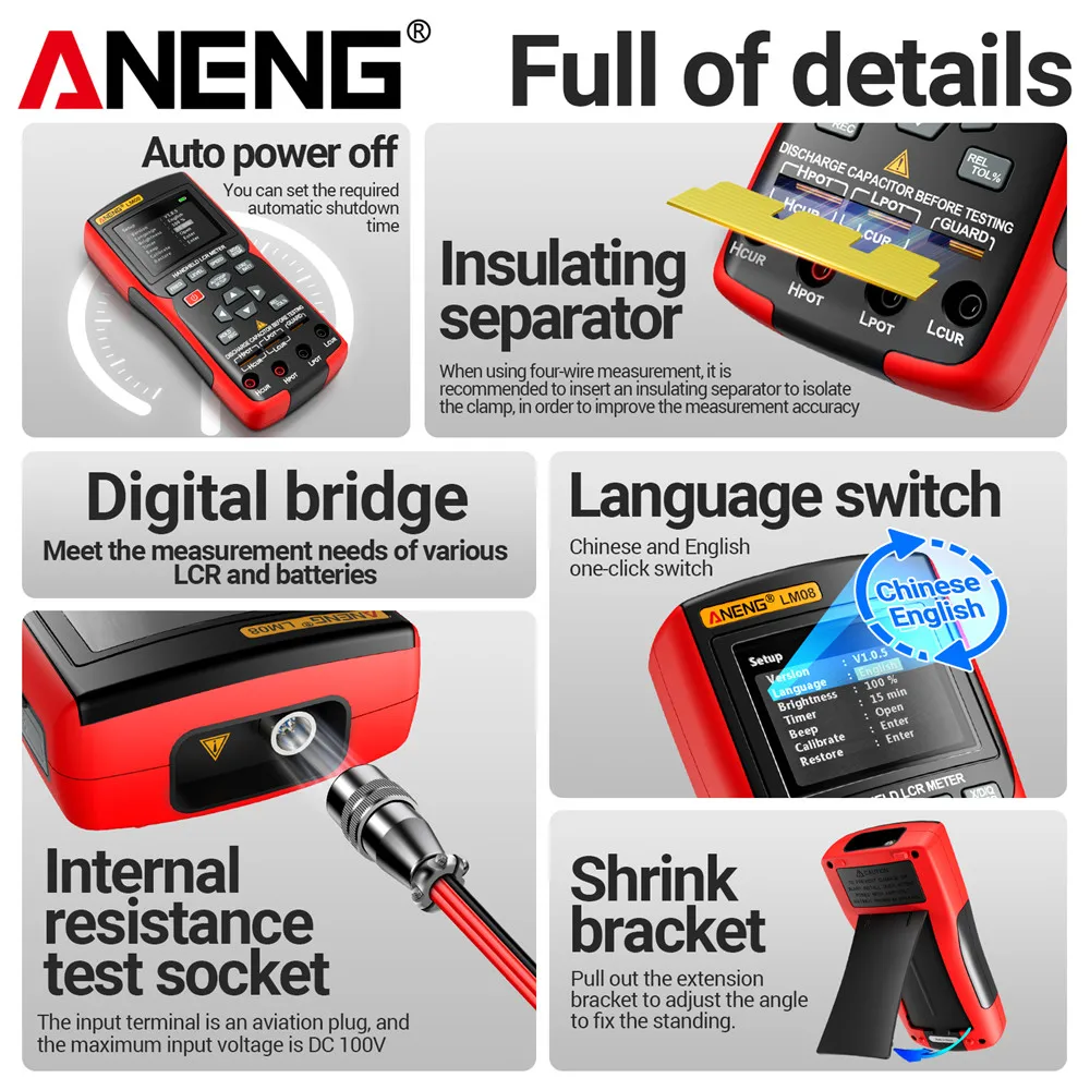 Multímetro Digital de puente LCR ANENG LM08, herramienta de prueba electrónica de inductancia de resistencia de capacitancia automática de alta precisión - imagen 5
