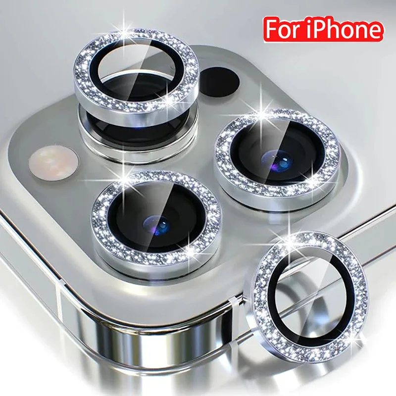 Protector de lente de cámara para IPhone 11, 12, 13 Pro Max Mini 15 Pro Max, cristal Protector de Metal de diamante para IPhone 14 Plus, cristal de lente - imagen 2