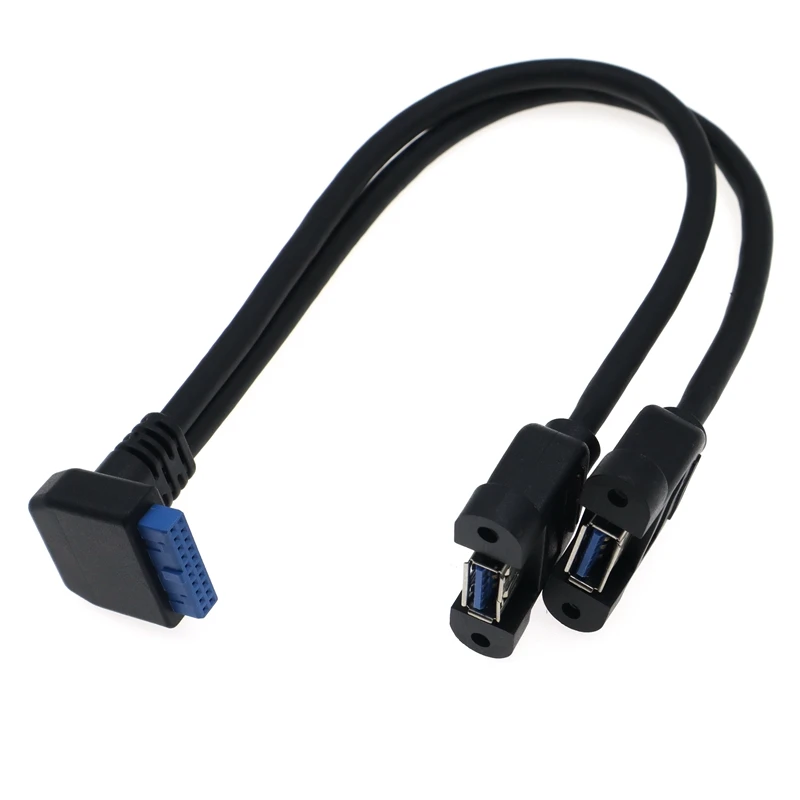USB3.0 90 °   Codo 20 pines hembra a puerto dual US-B 3,0 A Cable de Panel hembra U-SB 3,0 placa base 19/20 pines hembra a 2 puertos USB3.0 - imagen 5