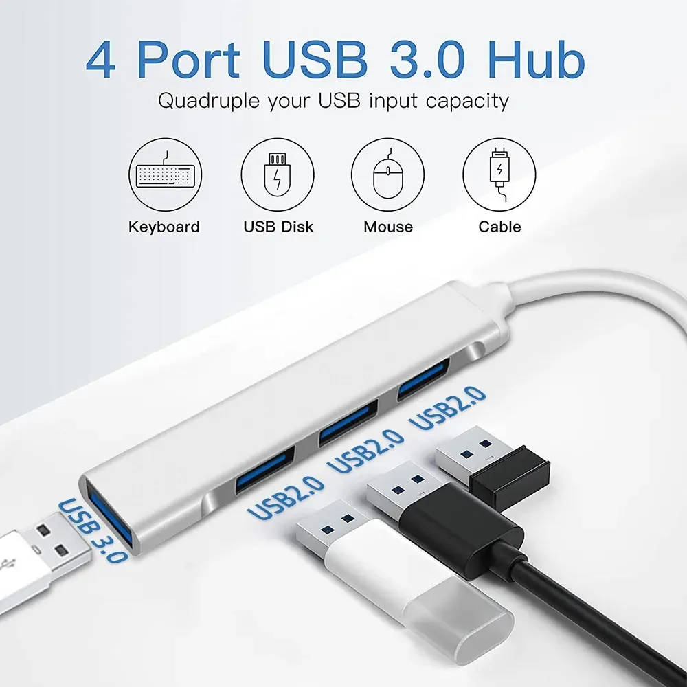 Adaptador multidivisor USB 3,0 HUB tipo C de 4 puertos 5Gbps para accesorios de ordenador PC HUB multipuerto 4 puertos USB 3,0 2,0 - imagen 4