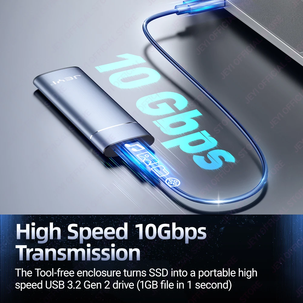 JEYI Adaptador de carcasa SSD NVME M.2 de aluminio, USB 3,2 Gen 2 (10 Gbps) a NVME M-Key/(B+M) Caja externa SSD con ajuste UASP - imagen 2