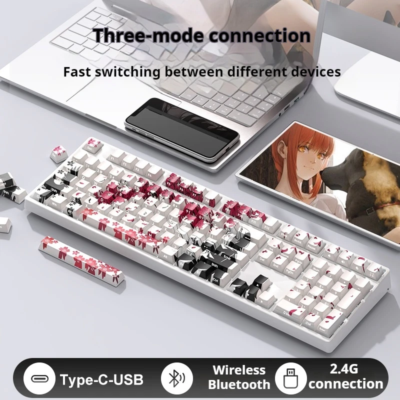 Clavier mécanique sans fil à thème Makima, prise à chaud gravée sur le côté, rétroéclairage RVB, Leic-Mode, jeu E-Sports, 108 touches, nouveau - imagen 3