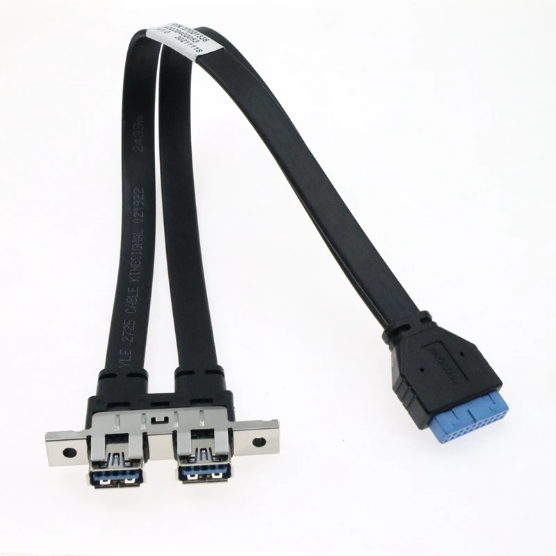 Cable plano USB 3,0 de 20 pines hembra a doble USB 3,0, cable de 2 puertos a 19 pines hembra con orificios de montaje de Panel, 30cm, la mejor calidad - imagen 4