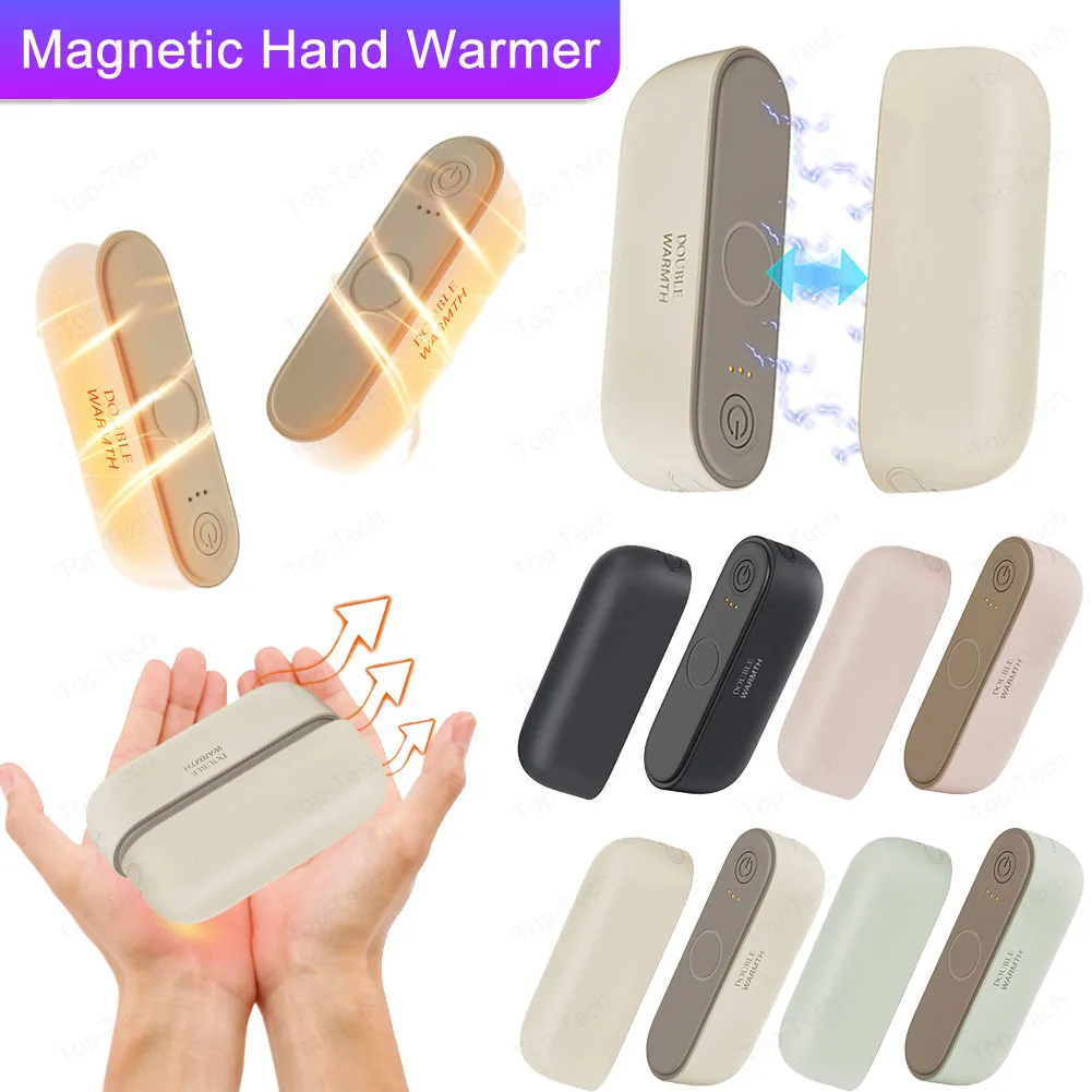 Calentador de manos magnético 2 en 1, Mini calentador de manos con ajuste de 3 temperaturas, calentador de bolsillo dividido, calentador de manos portátil, regalos de navidad