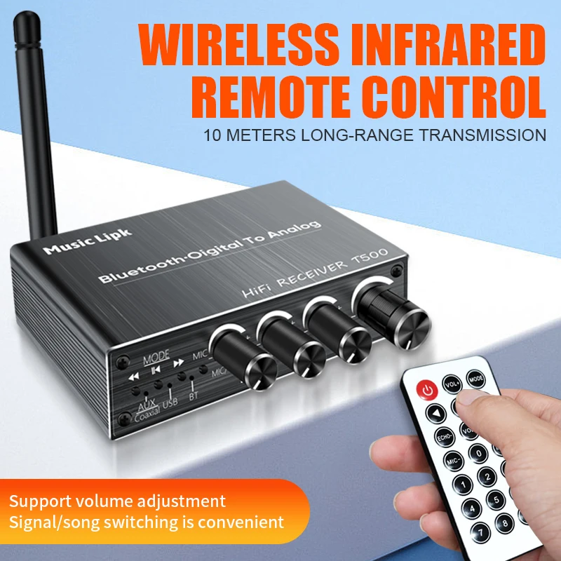 VAORLO-receptor de Audio con Bluetooth 5,3, convertidor DAC Coaxial, USB u-disk Play, adaptador inalámbrico de Karaoke de 6,5 micrófonos, AUX RCA de 3,5 MM - imagen 3