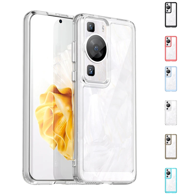 Funda transparente para Huawei P60 Pro, carcasa trasera a prueba de golpes, marco de color transparente