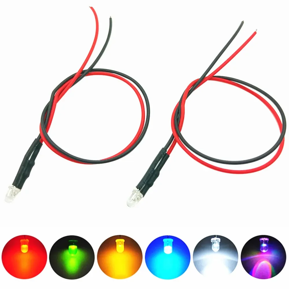 20 unids / lote 20 cm Precon cable 3 mm 5 mm Bombilla de luz LED Diodos emisores precableados para decoración del hogar DIY DC12V - imagen 3