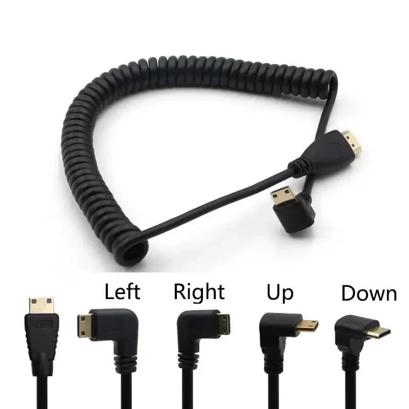 Cable Mini HD a HDTV de alta velocidad, rizo de resorte chapado en oro, compatible con HDMI 4k V1.4 para videocámaras Sony Canon DSLR Nikon