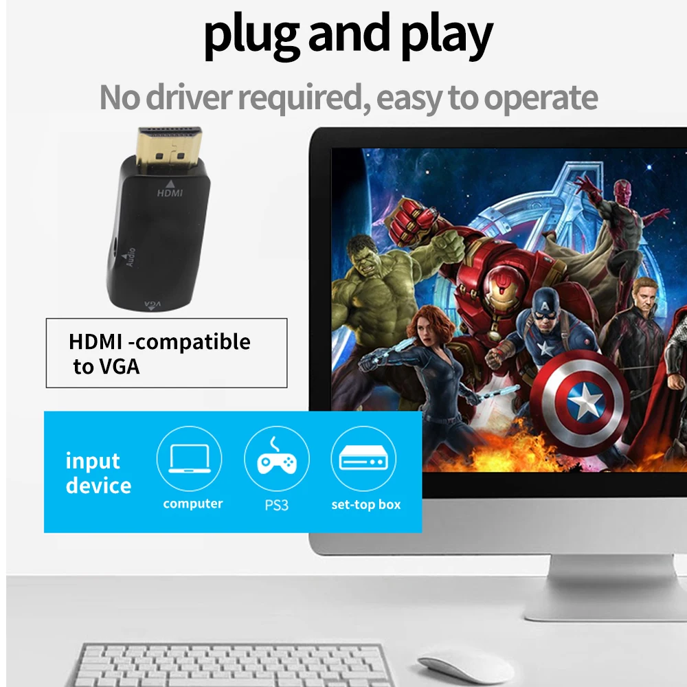 MUICAI-convertidor de Cable HDMI a VGA, convertidor macho a hembra, adaptador HD 1080P, Audio de 3,5mm para TV Box, PC, portátil y tableta - imagen 4