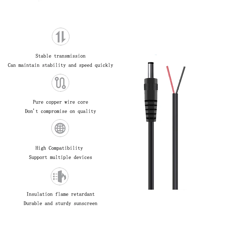 Fuente de alimentación macho de 12V y 5A CC, Cable de extensión DIY, luz LED, Cable Jack de 20 AWG, conector CC para CCTV, enchufe de 5,5x2,1mm - imagen 4