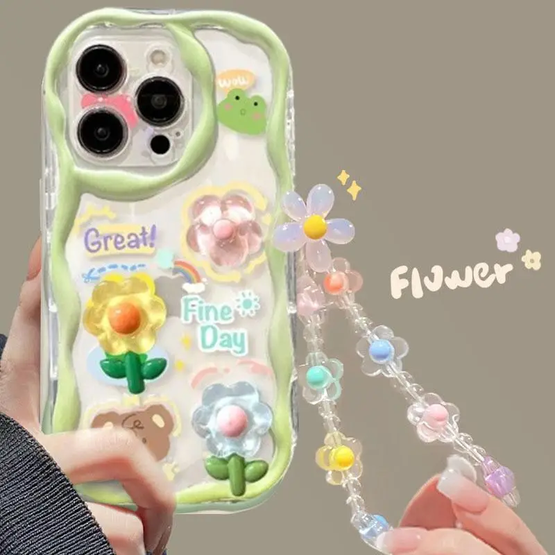 Funda con cordón de conejo 3D para Xiaomi, carcasa transparente con cadena de flores, estilo coreano, para modelos Poco F6 Pro, M6, X3, M3, X5, F4, X3GT, 12T Lite - imagen 3