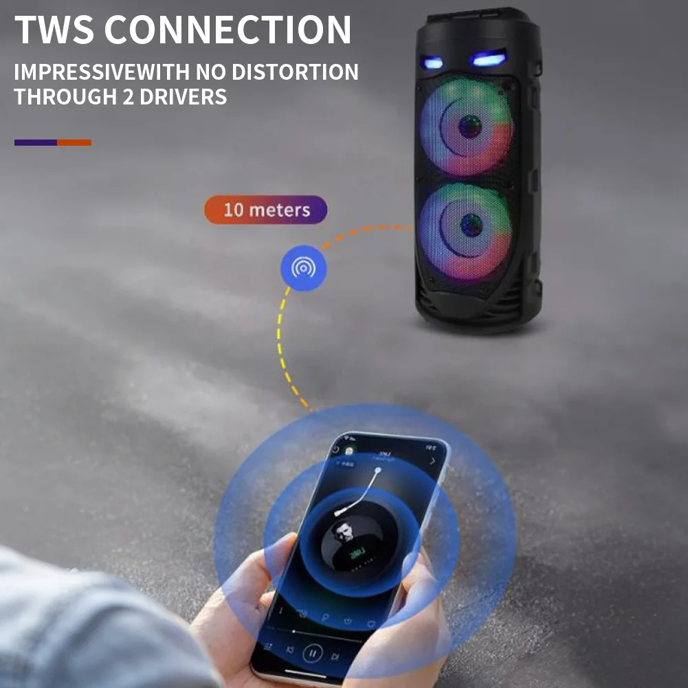 Altavoz Compatible con Bluetooth, altavoz estéreo inalámbrico, compatible con USB/TF/AUX/FM/BT/mic, altavoz para exteriores para el hogar, regalos de fiesta al aire libre - imagen 3