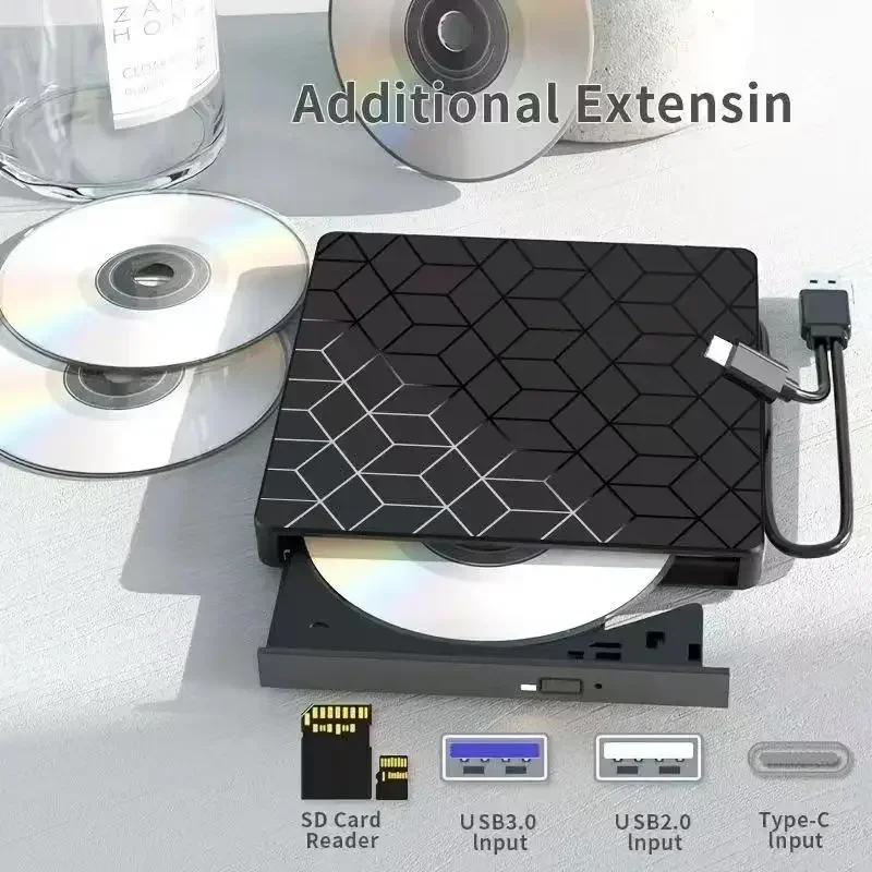 Unidad de CD/DVD externa 7 en 1 USB 3,0 tipo C, lector de grabadora, unidad óptica, reproductor de DVD, grabadora de CD para ordenador, portátil y de escritorio - imagen 3