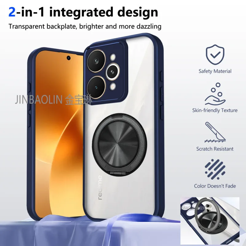 Funda mate delgada de lujo para Magsafe para Realme 15 Pro PC TPU armadura híbrida soporte de anillo giratorio cubierta de carga inalámbrica magnética