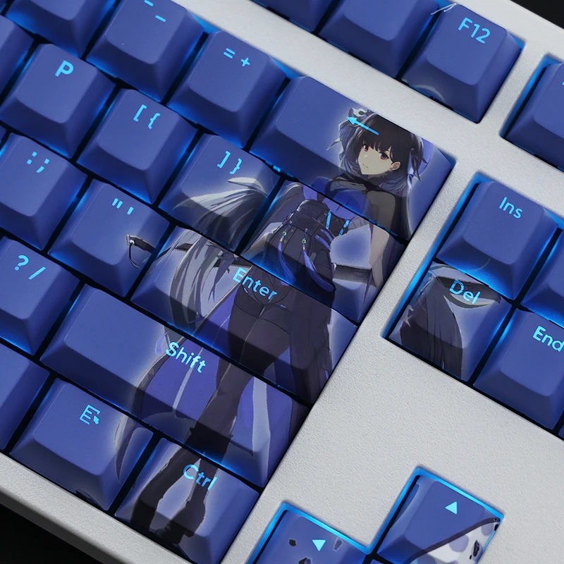 108 teclas PBT 5 lados Dye Subbed Keycaps dibujos animados Anime Gaming Key Caps azul retroiluminado Keycap para waxing WAVES - imagen 5