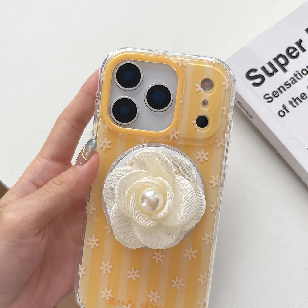 Preciosa funda de teléfono Tok con agarre magnético y rayas de flores para iPhone 17 16 15 14 Pro Max carga inalámbrica para funda trasera con soporte Magsafe - imagen 5