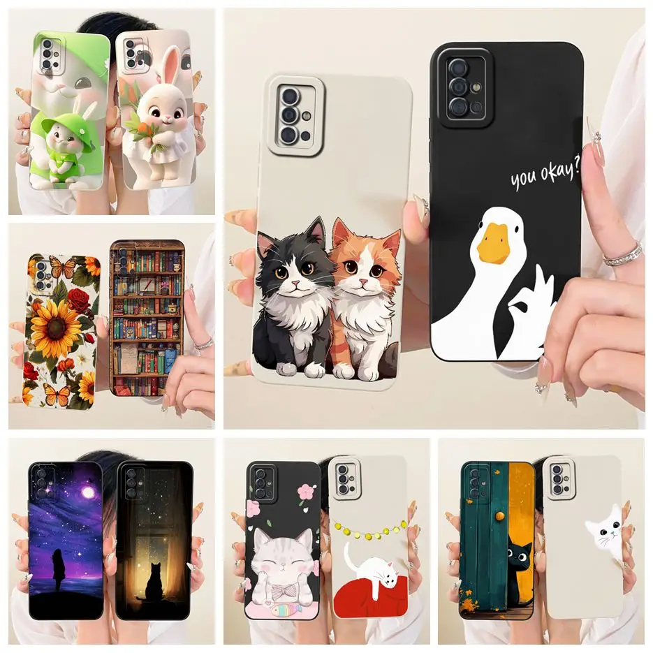 Para Samsung Galaxy A51 A71 4G funda SM-A515F SM-A715F lindo gato pato cubierta de dibujos animados suave TPU funda de teléfono para Samsung A51 A 71 Fundas