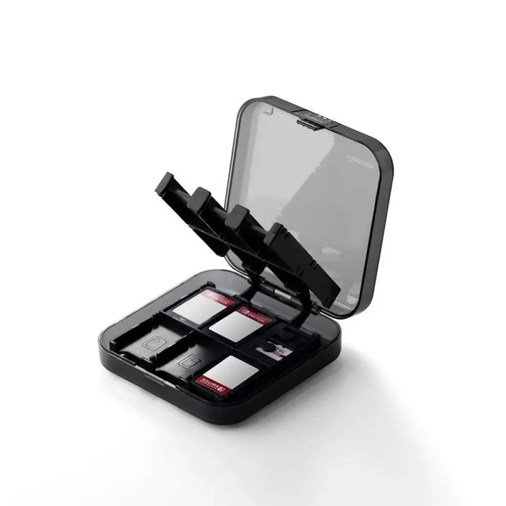 Estuche de almacenamiento de tarjetas de juego para Nintendo Switch 24, Mini carcasa dura portátil, caja negra transparente para accesorios de juego de Nintendo Switch - imagen 2