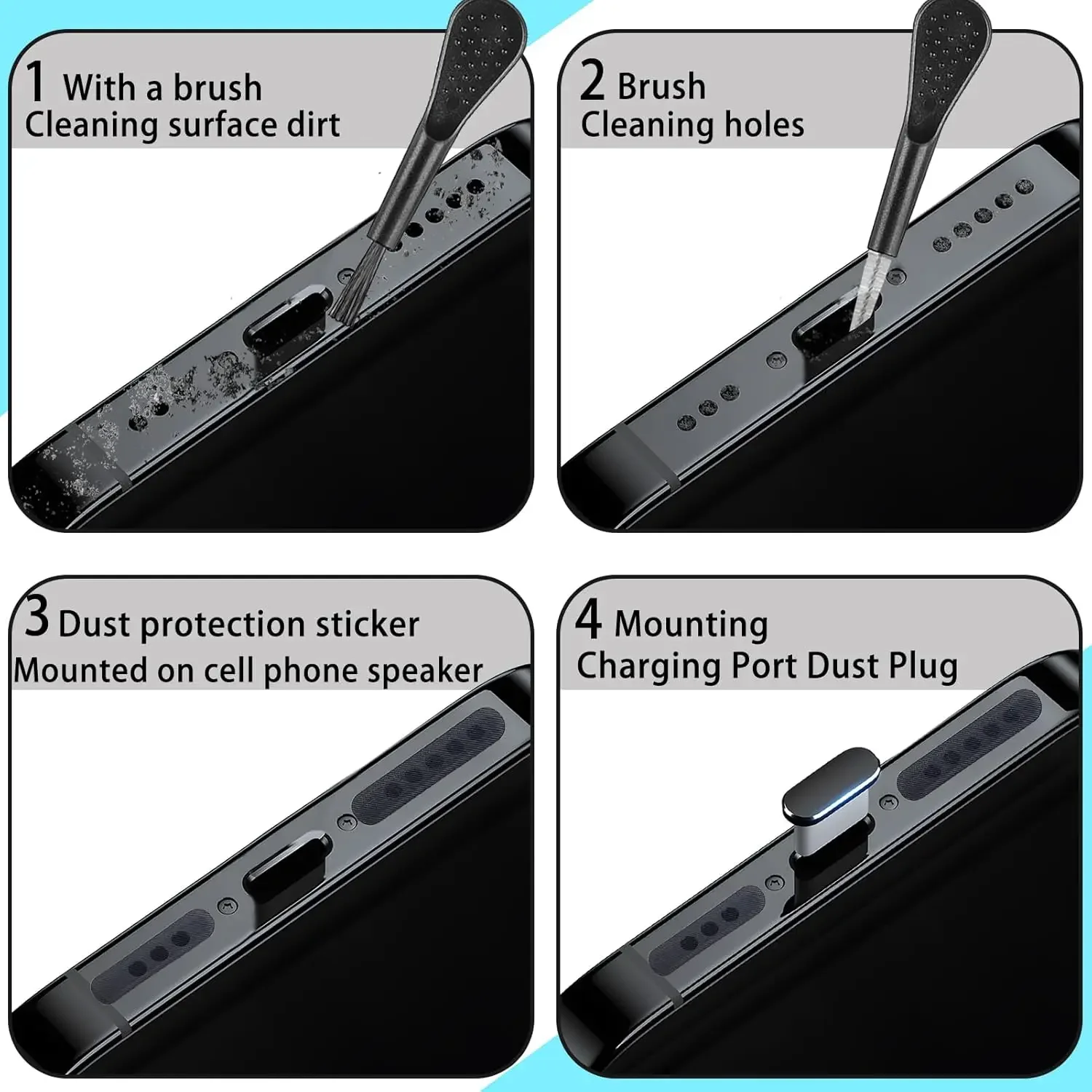 Kit de herramientas limpiadoras de eliminación de polvo para altavoz de teléfono, para iPhone 16 15 Pro Max, Samsung S24, puerto de carga, cepillo de limpieza a prueba de polvo - imagen 4