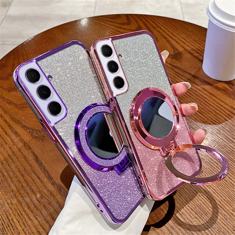 Funda de teléfono con soporte de anillo de espejo con purpurina degradada para Samsung Galaxy A05 A15 A25 A35 A55 A05S A04 A14 A24 A34 A54 A73 A53 A33 - imagen 2
