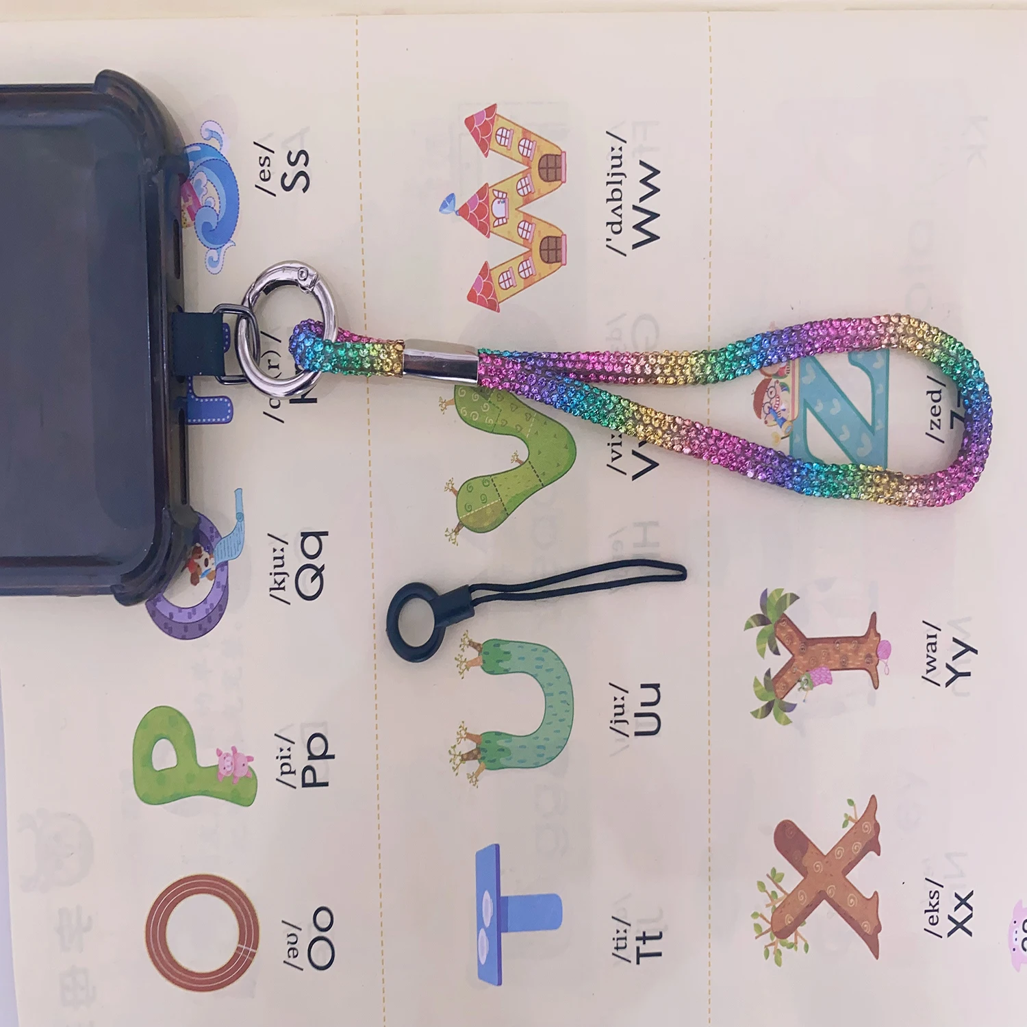 Correa de muñeca corta para teléfono móvil, colgante de diamantes de imitación, cordón completo, Correa colorida de lujo, Correa antipérdida - imagen 2