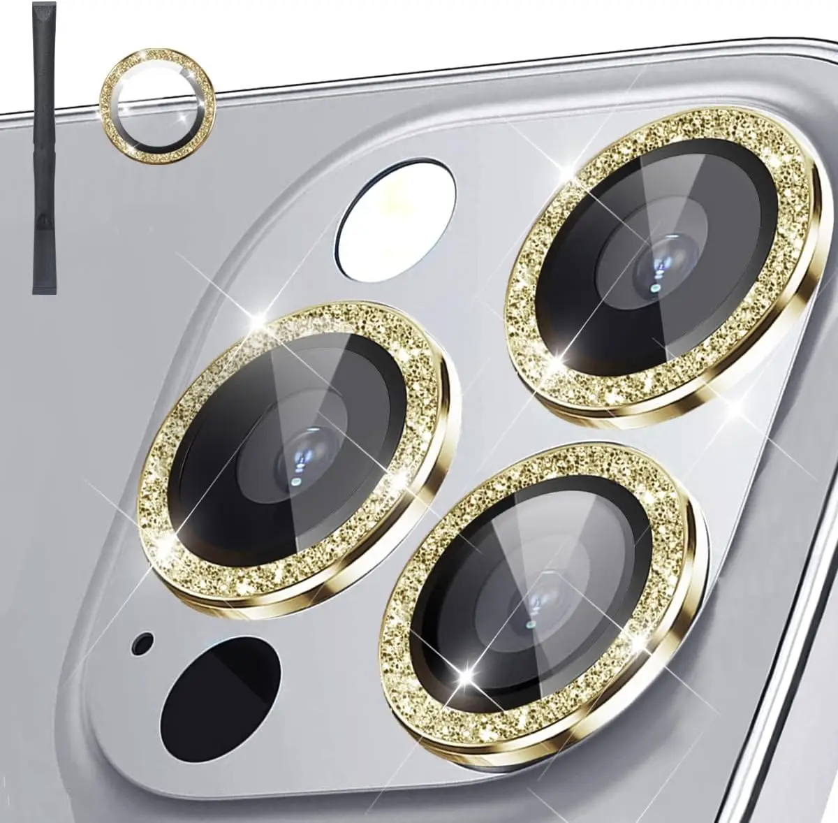 2-3 uds película de lente rosa brillante para IPhone 15 16 17Pro Max Protector de lente de cámara 9H cubierta de cámara de vidrio templado Metal Individual Rin - imagen 4