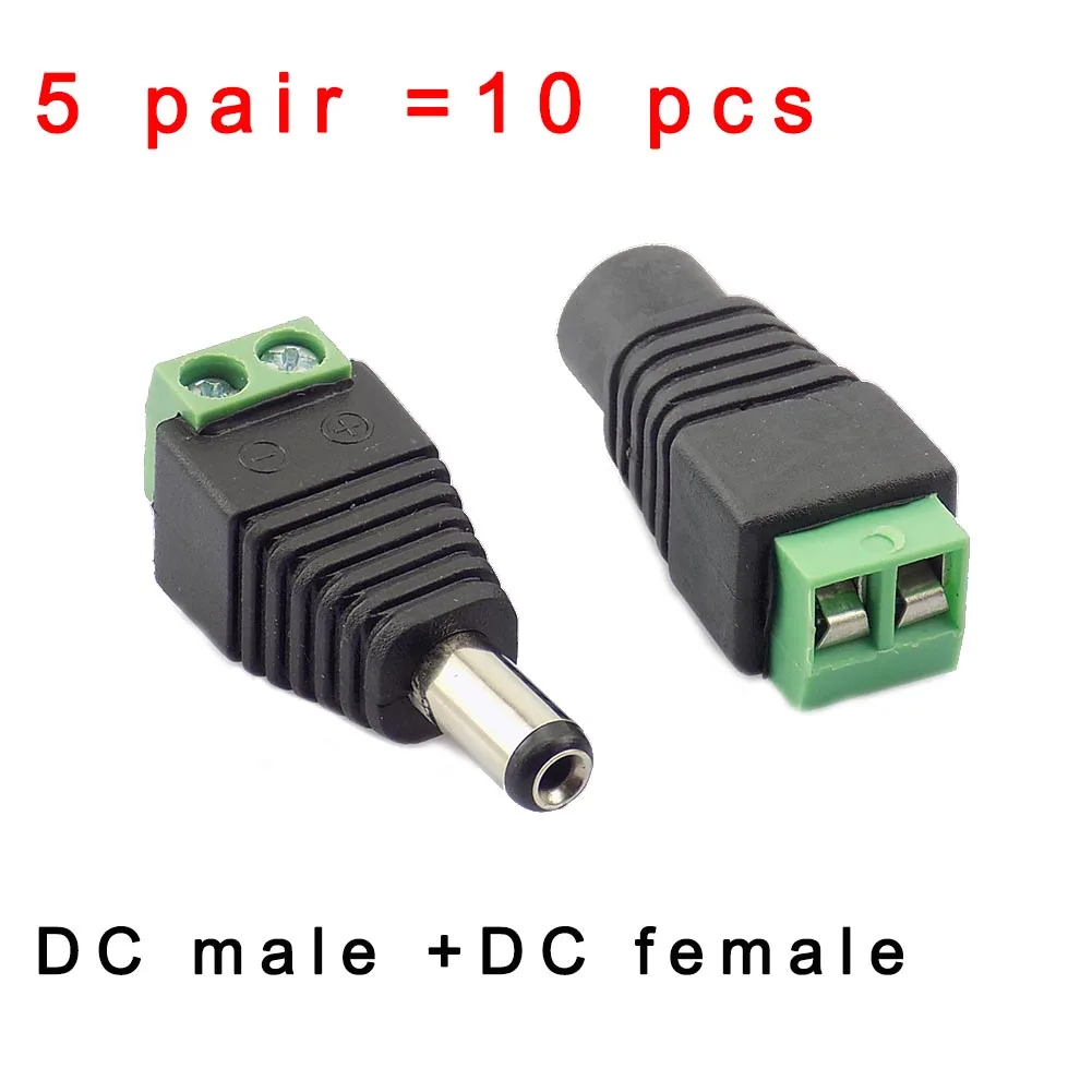 5 pares de enchufe macho de alimentación CC y adaptador de enchufe conector hembra CC BNC UTP para fuente de alimentación de cámara CCTV tiras de luz LED L19 - imagen 2