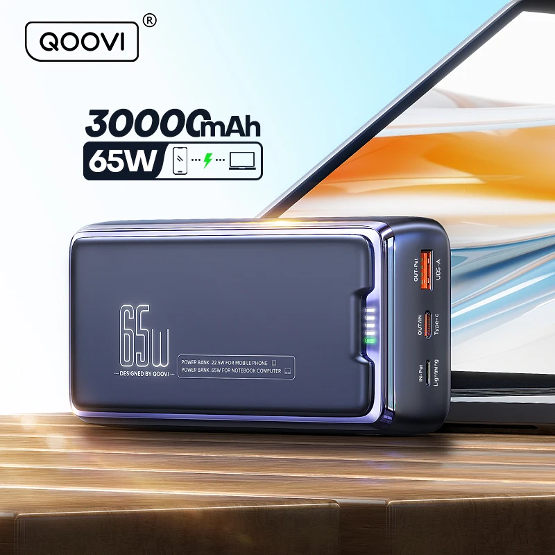 QOOVI Power Bank 30000mAh capacidad de batería externa PD 65W carga rápida cargador portátil Powerbank para ordenador portátil iPhone Samsung - imagen 2