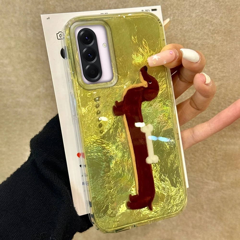 INS coreano 3D perro de dibujos animados feliz funda de teléfono para Samsung Galaxy A56 A07 A17 A55 A36 A26 A16 A53 A06 A14 A24 A34 A54 A15 A12 - imagen 2