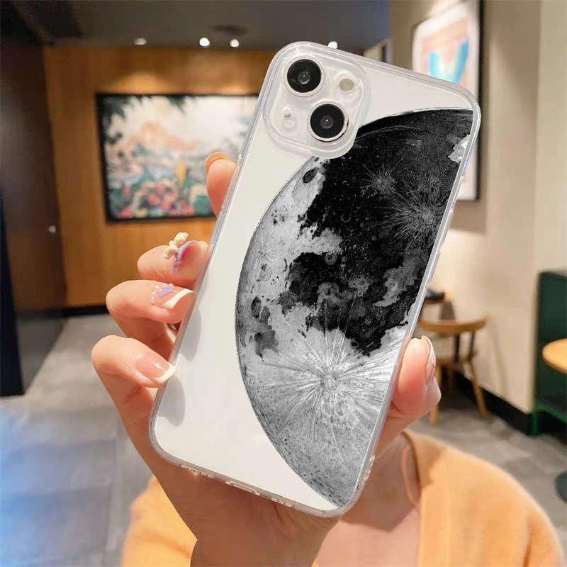 Divertida funda de teléfono transparente a prueba de golpes para iPhone, sol, Luna, Ojos de Ángel, 14, 15, 16, 13, 12, 11 Pro Max, 7, 8 Plus, X, XR, XS, Max, SE - imagen 2